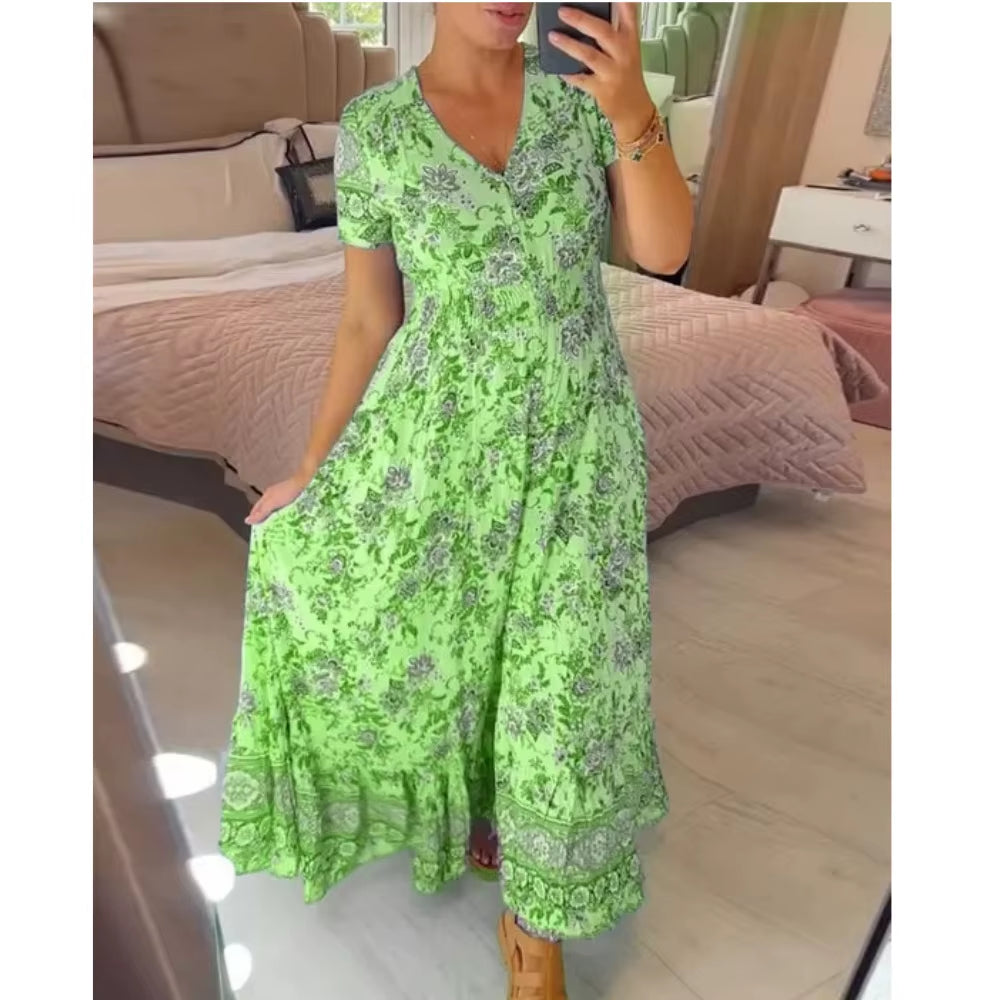 Florafemme™ 2024 Elegant Floral Split Maxi Dress – Summer Print, Flowing Silhouette, Effortlessly Feminine Style