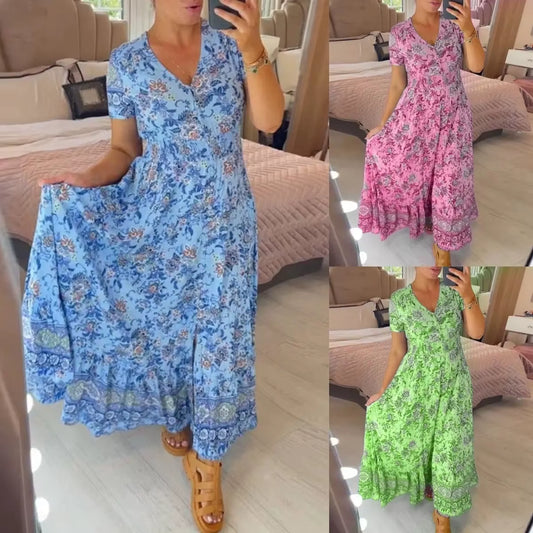 Florafemme™ 2024 Elegant Floral Split Maxi Dress – Summer Print, Flowing Silhouette, Effortlessly Feminine Style