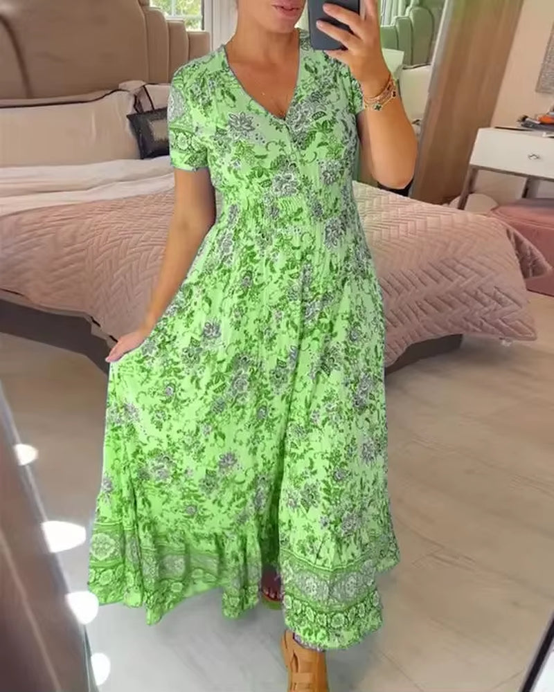Florafemme™ 2024 Elegant Floral Split Maxi Dress – Summer Print, Flowing Silhouette, Effortlessly Feminine Style